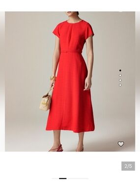 J. Crew Red Short-Sleeve Midi Dress with Belted Waist